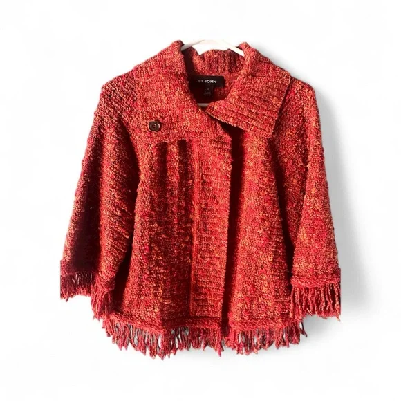 St. John Red Textured Cardigan - Picture 1 of 10